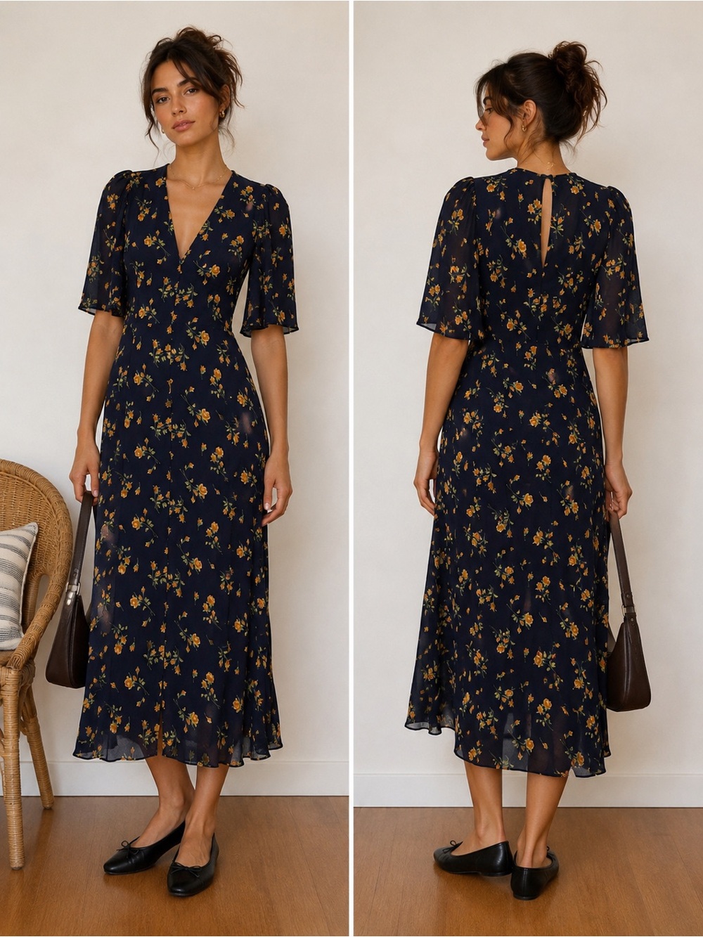 Reformation Larchmont Parma Floral Midi Dress Size 8